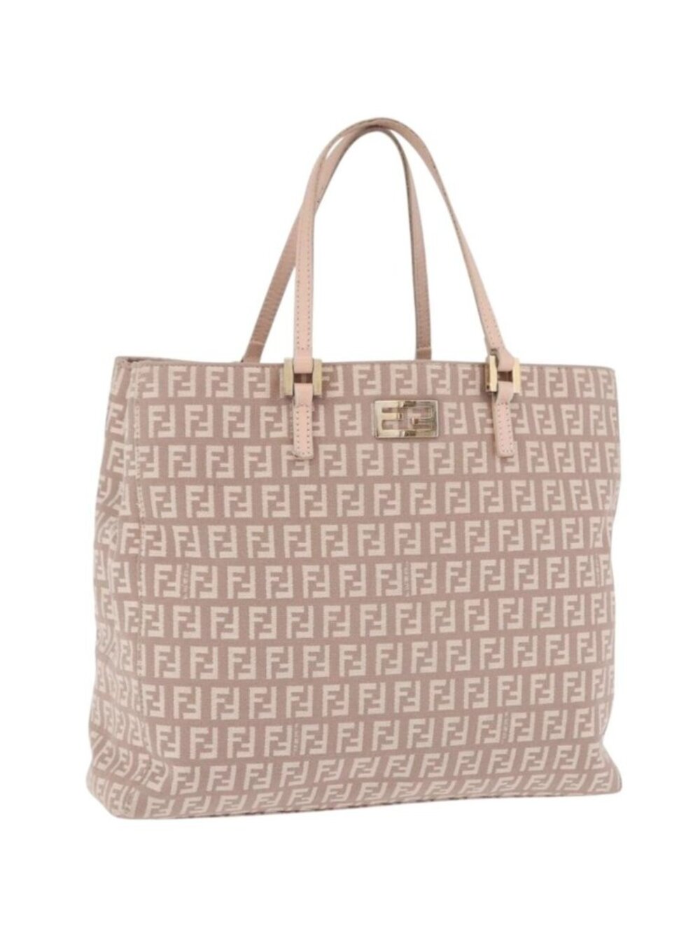 FENDI Zucchino Canvas Tote Bag Beige Gold